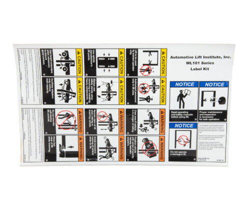 Warning Label Set for Rotary Lifts (SVI part number BH-7504-59 and OEM reference number FA572).