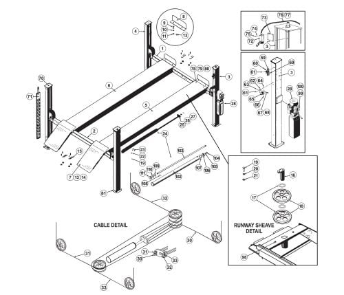Parts Breakdown for Atlas 414A 4-Post Lift