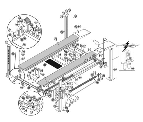 Direct Fit Repair Parts Breakdown for Tuxedo Lift FP7K