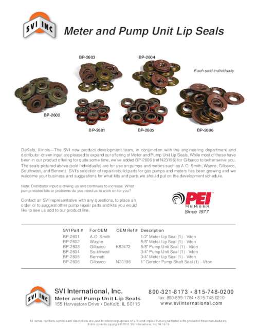 Meter and Pump Unit Lip Seals SVI International, Inc.