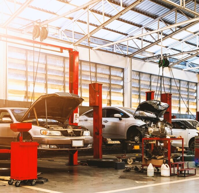 car lifts in an automotive garage