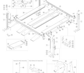 Parts breakdown for BendPak HD-9SWX above ground, surface mount, 4-post lifts.