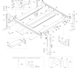 Parts breakdown for BendPak HD-9SW above ground, surface mount, 4-post lifts.