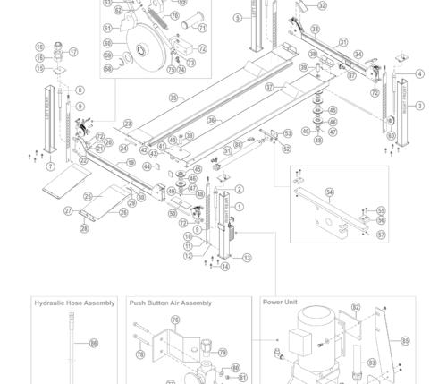 Parts breakdown for BendPak HDS-40X above ground, surface mount, 4-post lifts.