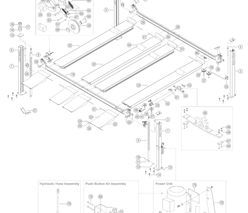 Parts breakdown for BendPak HD-9SW Parking above ground, surface mount, 4-post lifts.