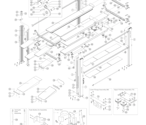 Parts breakdown for BendPak HD-973P Parking above ground, surface mount, 4-post lifts.
