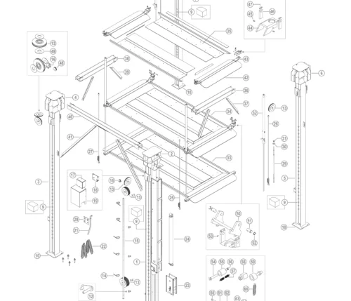 Parts breakdown for PL-18000 Parking above ground, surface mount parking lifts.